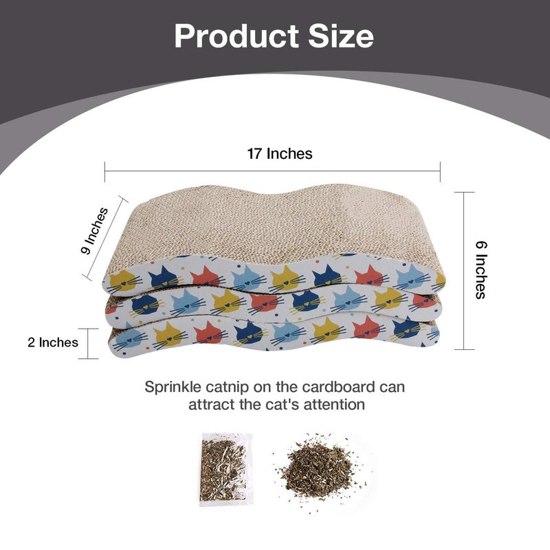 Pet Prime 3PCS Cat Scratcher Cardboard Board 3 Pack Cat Recycle Corrugated Scratching Pad Cat Scratching Lounge Sofa Bed Wave Shape Cat Scratch Pad with Catnip (3PCS) - Image 2